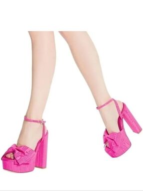 Larroude (Larroudé) Elle Platform Sandal Pink Magenta Fabric Heels‎ Pumps Size 8